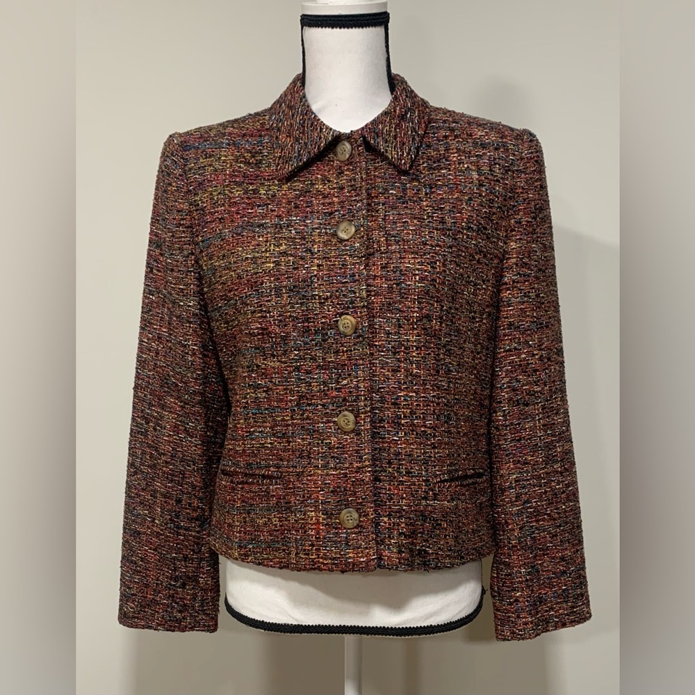 V.P. Collections Woven Silk Blazer Jacket Long Sleeves Lined Womens SM Vintage